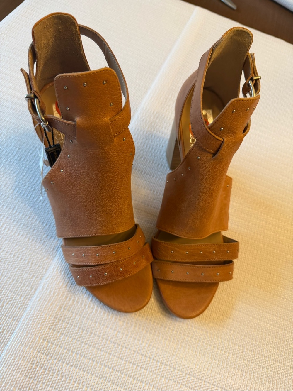 Emanuele Crasto Women's Tan Studded Slingback Heeled Sandals - Size 10